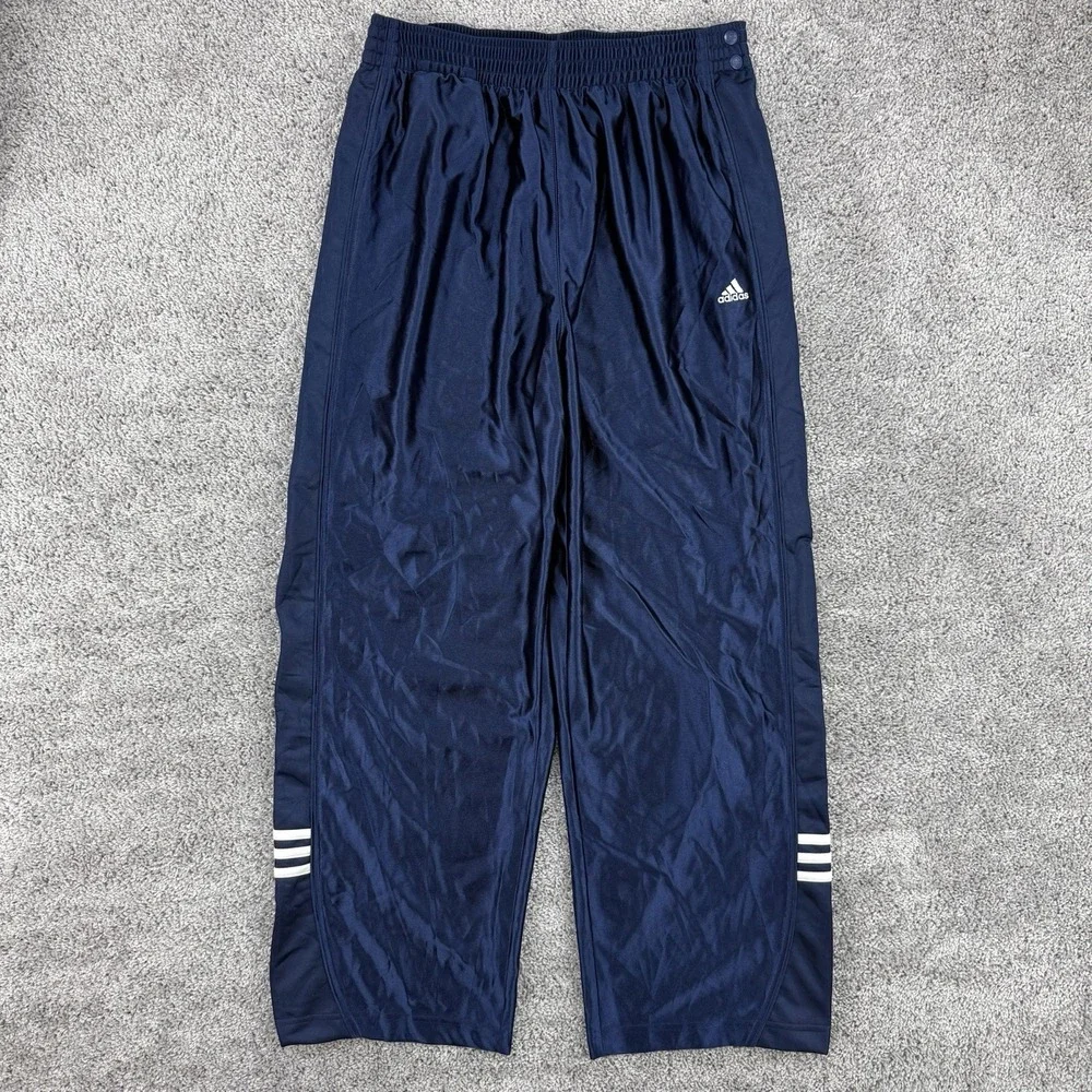 VTG Y2K Adidas Track Pants L Navy Dazzle Tear Away Wide Leg Warm Up